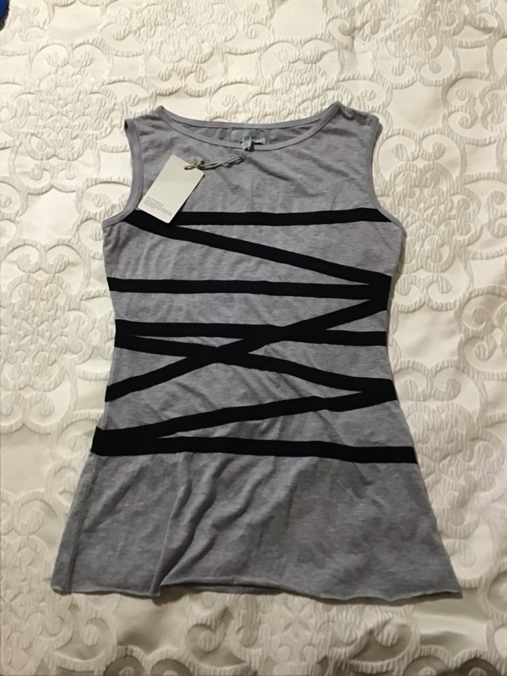 Alythea Heather Gray Tank with Black Zigzag Bands